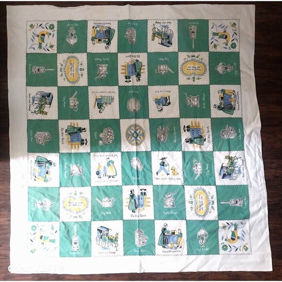Other - Vintage 1920s Amish Plaid Theme Cotton  Cardboard Tablecloth Very Good Condition